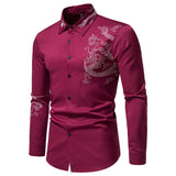 Bonsir Fashion Social Men Shirts Turn-down Collar Buttoned Shirt Casual Dragon Embroidered Long Sleeve Tops Men's Clothing