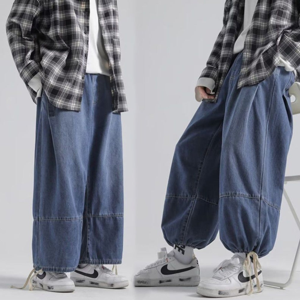 Bonsir Blue/Black Baggy Jeans Men Fashion Casual Oversized Wide