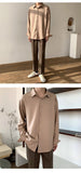 Bonsir Solid Color High-grade Silky Drape Khaki Long Sleeve Shirt for Men Loose Solid Color Wild Casual Button Up Shirt Korean Clothes