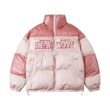 Bonsir Winter  Stand Collar Parkas Men's Winter  Personalized Color Contrast Print Letter Covercoat Loose Padded Warm Jacket