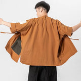 Bonsir Chinese Style Linen Patchwork Kimono Cardigan Yukata With Pocket Men Japan Harajuku Streetwear Samurai Clothes Yukata Haori Obin