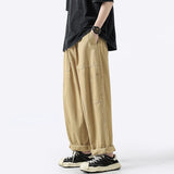 Bonsir Summer Cotton Pocket Casual Pants Men Fashion Cargo Pants Men Japanese Streetwear Hip Hop Loose Straight Pants Mens Trousers