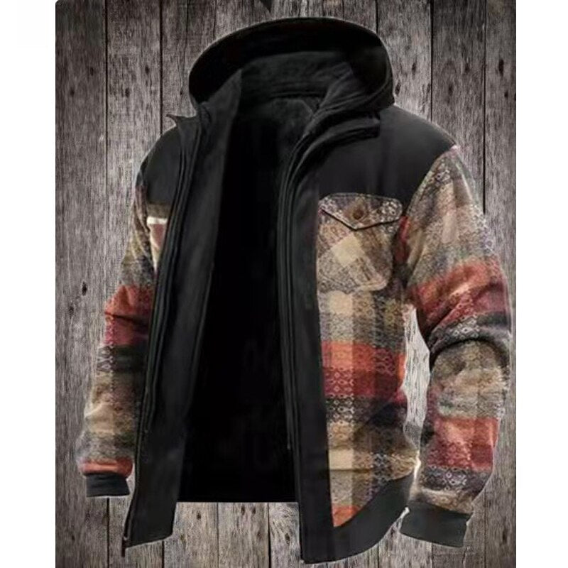 Bonsir  Winter Jacket Men's Clothing Autumn Thick Plaid Long-sleeved Loose Hooded Jackets Men Male Warm Parkas Outwear Fashion Coat