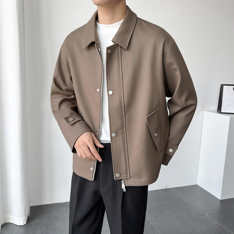 Bonsir Men's Slim Fit Fashion Khaki/Black Casual Lapel Collar Jacket Korean Style Loose Coats Business High-quality Outerwear