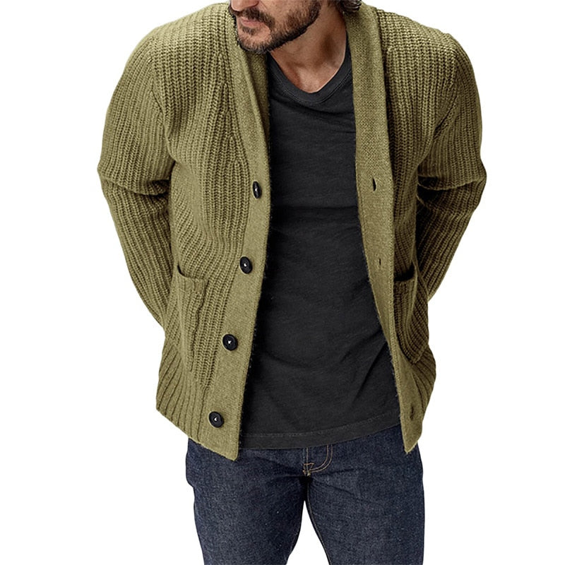 Bonsir Men Striped Casual Knitting Cardigan Autumn Winter Solid Long Sleeve Male Jacket Daily Style Pocket Men's Sweater Coat