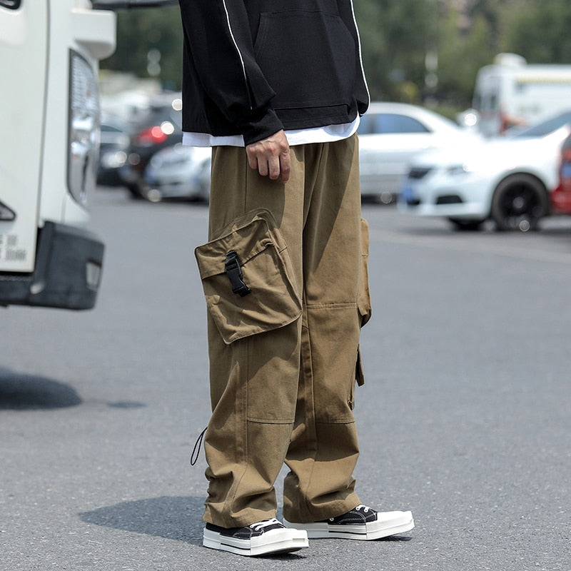 Men Plus Size Cargo Trousers Work Pants Loose Baggy Hip Hop Pocket
