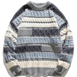 Bonsir Wavy Stripe Sweater For Men Irregularity Spliced Jacquard Knitwear Pullover Winter Women Sweater Oversized Men Clothing