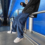 Bonsir Men Jeans Wide Leg Denim Cargo jean pants Loose Straight Baggy Men Jeans hip hop Streetwear Skateboard  Neutral denim Trousers