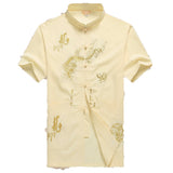 Bonsir Chinese Men Cotton Kung Fu Suit Embroidery  Wu Shu Uniform Tai Chi Clothing Short Sleeve Shirt+Pant M L XL XXL XXXL MS013