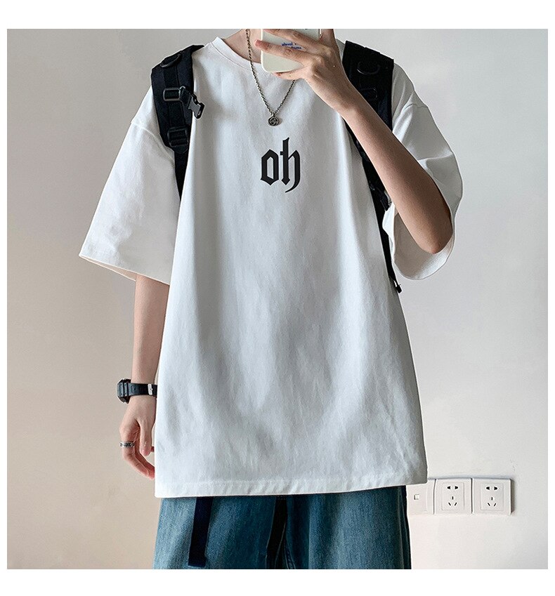 Bonsir Men's Simple Printed Casual T-shirt Summer Fashion Short Sleeve Oversized Tee Korean Style Cotton Leisure Teens Daily Basic Tops