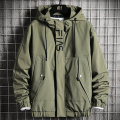 Bonsir Windbreaker Jacket Men Solid Color Thick Jackets Coats Autumn Spring Fashion Casual Hooded Cargo Jacket Male Green Black Coat