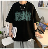 Bonsir Letter Printed Short Sleeved T-Shirt For Men's Summer Pure Cotton 300g Heavyweight Fashion Label Oversize Half Sleeve S-5XL