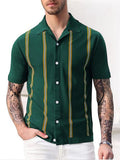 Bonsir Summer Short Sleeve Knitted Polo Shirt Casual Men Button-up Turn-down Collar Tops Mens Fashion Striped Polos Man Streetwear