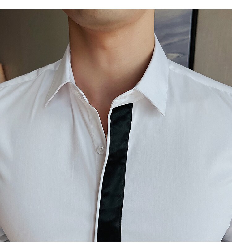 Bonsir Fashion Splicing Shirts Men Long Sleeve Slim Casual Shirt High Quality Business Dress Shirt Formal Social Party Tuxedo Blouse