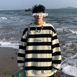 Bonsir Autumn Striped Loose Sweatshirts Korean Style Fashion Couple Clothing Brand Casual Women Pullovers Male Hoodie