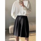 Bonsir Men's Korean Style Summer Men's Loose Straight Suit Shorts Cotton Elastic Waist Cargo Shorts Multi-pocket Casual Shorts