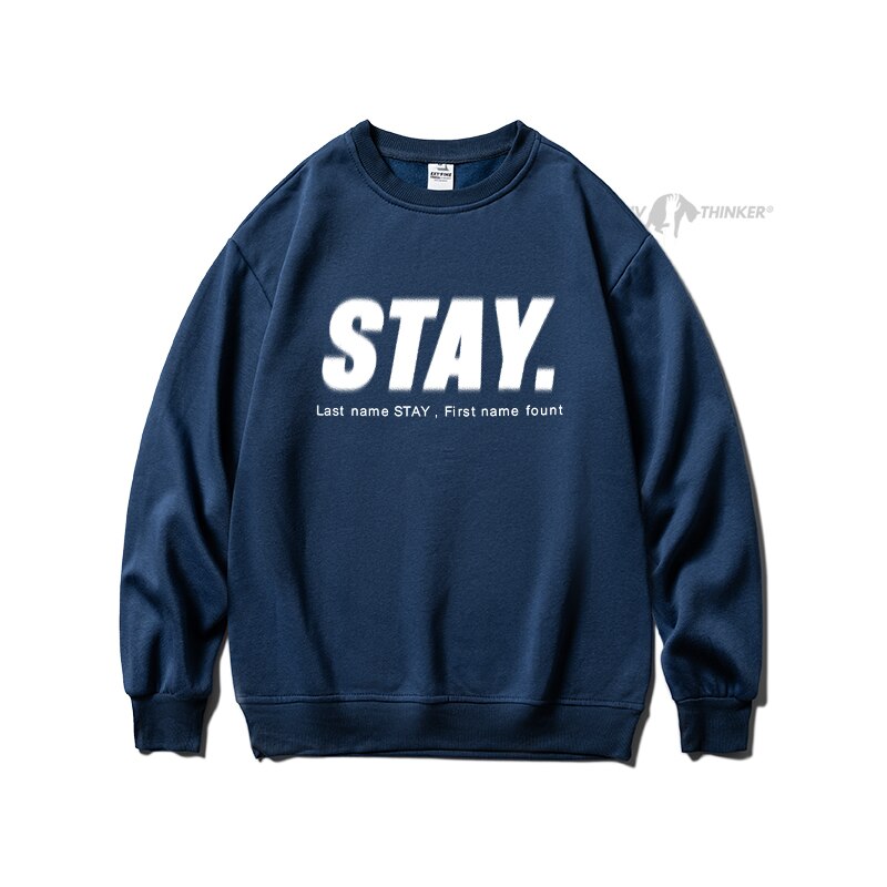 Bonsir Stay Letter Printed Men Overszied Hoodie Autumn Winter Fleece Male Casual Warm Sweatshirts Korean Man Pullovers