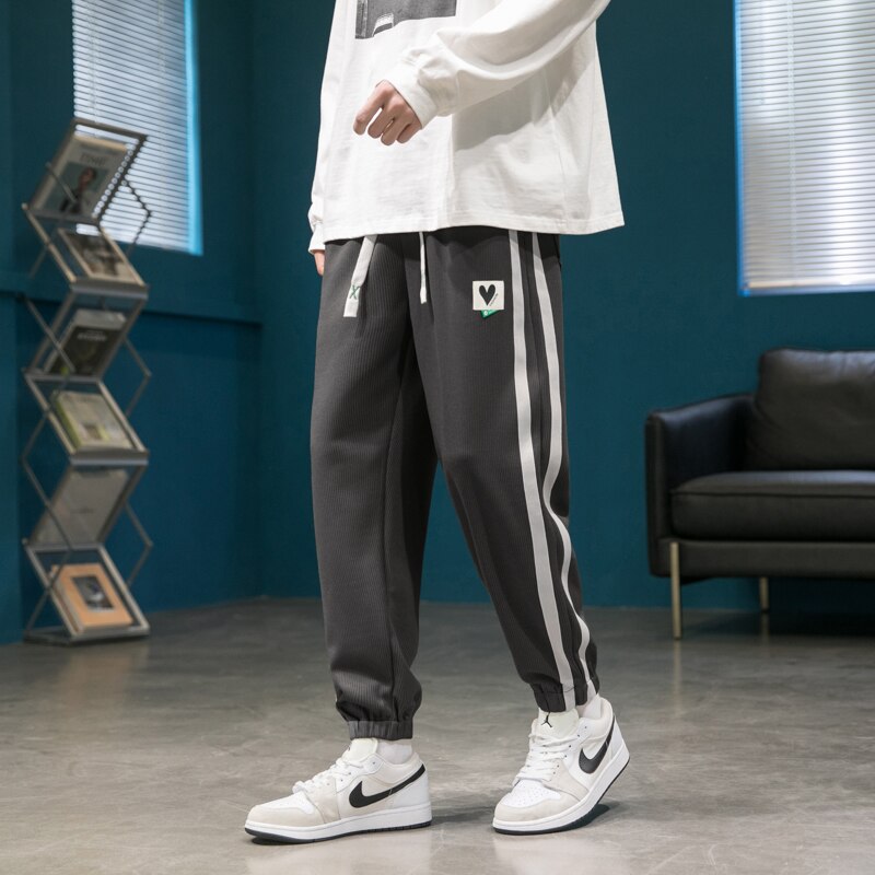 Bonsir  New Spring Plus Size Loose Sweatpants Men Striped Joggers Hip Hop Streetwear Ankle Length Cotton Casual Harem Pants