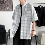 Bonsir New Fashion Plaid Shirt Men Summer Casual Button Down Short Sleeve Shirts Mens Loose Business Office High Quality Blouse