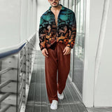 Bonsir New Fashion Pattern Printing Two Piece Sets Men Spring Fall Leisure Long Sleeve Shirts And Pants Suits Mens Casual Loose Outfits
