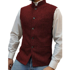 Bonsir Casual Sleeveless Single Breasted Vest Blazers Mens Vintage Solid Stand Collar Suit Cardigan Men Autumn Formal Fashion Outerwear