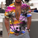 Bonsir Fashion Floral Printed Short Sleeve Shirts Men Spring Summer Casual Loose Turn-down Collar Buttoned Cardigan Shirt Men's Clothes