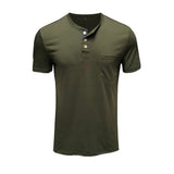 Bonsir Men's Henley Shirt Short Sleeve T-Shirt Summer New Solid Color Simple Fashion Casual Waffle Knit T-Shirt Tops Men's Clothing