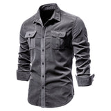Bonsir Men's Shirt Cotton Lapel Casual  Spring Autumn Corduroy Shirts for Men Slim Solid Color Shirts Long Sleeve Tops EU Size