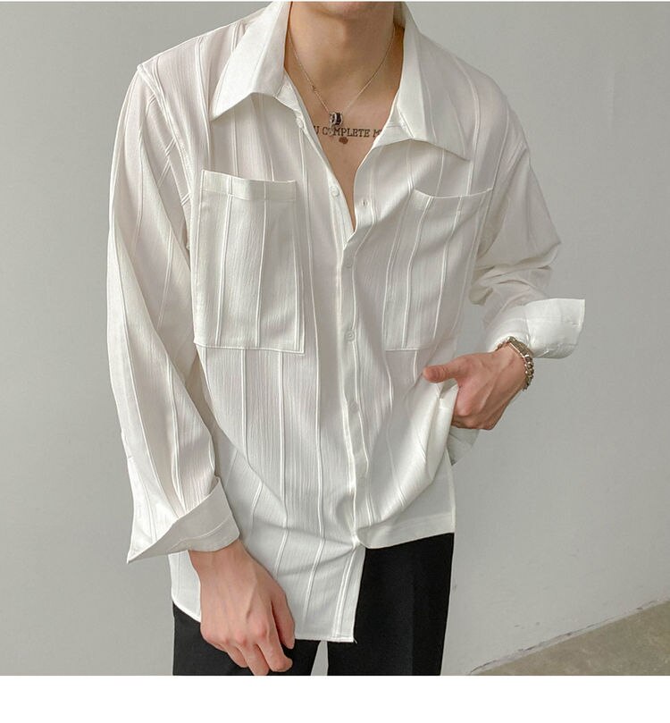 Bonsir Men's Long-Sleeved Iron-Free Drape Shirt Spring Light Familiar Korean Style Solid Color Shirt Trendy Men's Handsome Top