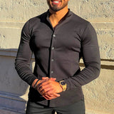 Bonsir Leisure Stand Collar Button-up Shirt Mens Solid Color Long Sleeve Slim Casual Shirts Spring Summer Men Fashion Tops Clothes