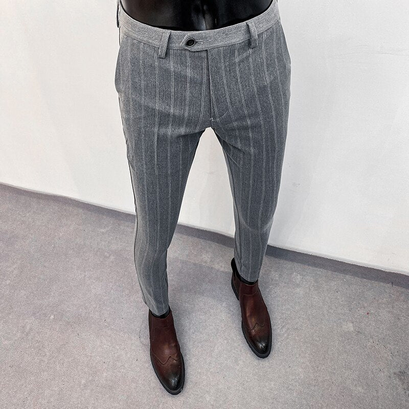 Bonsir Autumn Winter Striped Business Dress Pants Men Slim Fit Suit Pants Casual Office Social Trousers Pantalon Homme Classique