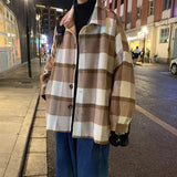 Bonsir Winter Thick Woolen Coat Men Warm Fashion Casual Plaid Woolen Coat Men Korean Loose Medium Long Woolen Jacket Mens Overcoat