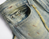 Bonsir High Street Hand Painted Distressed Washed Design Patchowrk Mens Jeans Pants Stragiht Streetwear Ripped Casual Denim Trousers