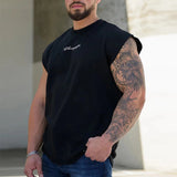 Bonsir Summer Men's Clothes Casual Loose O Neck Sleeveless T Shirts Fashion Letter Print Simple Sports Tees Shirt Men Leisure Tank Tops