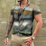 Bonsir Vintage For Men Shirts Patchwork 3d Print Camisas Lapel Oversized Short Sleeve Tops Streetwear Summer Male Hawaiian Shirt Tees