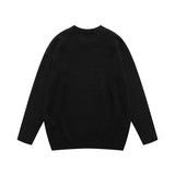 Bonsir Women Character Letter Print Crew Neck Autumn and Winter Pullover Sweaters Mens High Street Solid Color Retro Oversized Clothes