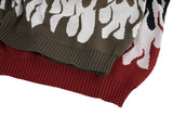 Bonsir Retro Flame Printed Contrast Color Pullover Autumn Sweaters for Men and Women Round Neck Patchwork Hip Hop Baggy Knitted Tops