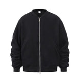 Bonsir Retro Black Grey Sleeve Ruched Stand Zipper Pockets Autumn Jackets for Men Solid Color High Street Oversized Loose Clothes
