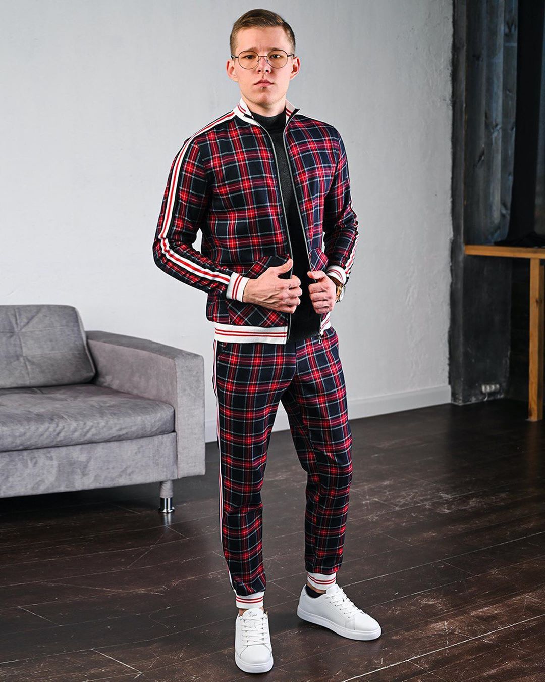 Bonsir New men's tracksuit Fashion Plaid Man Sets Trendy Brand Casual Sportswear Spring Autumn Jacket + Pants 2 Piece Set 3D Print