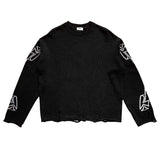 Bonsir Retro Hole Distressed Crew Neck Pullover Sweater Male and Female Patchwork Black Frayed Casual Knitted Winter Clothes Oversized