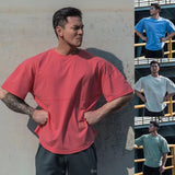 Bonsir Summer Men's Cotton Round Neck Short Sleeve T-shirts Running Fitness Loose Casual Oversized T Shirt Quick Drying Fat Tshirt