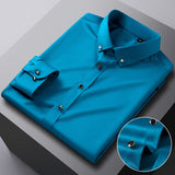 Bonsir Men's Silk Shirts Long Sleeve Drill Button Solid Color 3XL Silky Business Formal Social No Iron and Wrinkle Soft Fashion Clothes