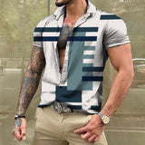 Bonsir Vintage For Men Shirts Patchwork 3d Print Camisas Lapel Oversized Short Sleeve Tops Streetwear Summer Male Hawaiian Shirt Tees