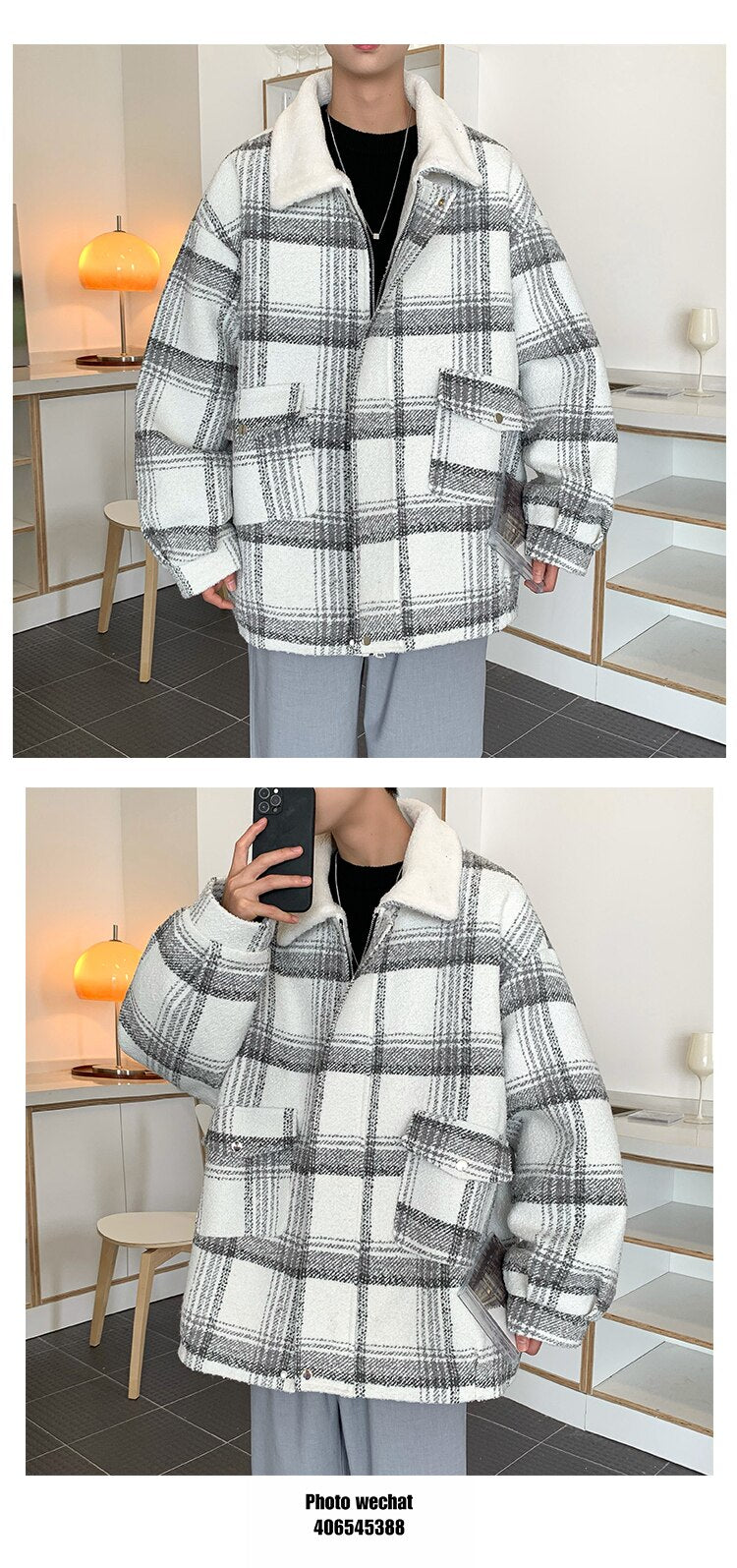 Bonsir Winter Jacket Men Warm Fashion Retro Casual Plaid Thickened Lamb Wool Jacket Men Streetwear Loose Short Coat Men Clothes S-2XL