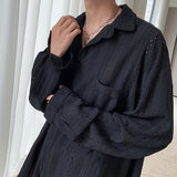 Bonsir Shirts for men Apricot Handsome Lapel Men Blouse Vacation Hollow Out Sexy Fashion Men Clothing Male Mesh Long-sleeved Shirts