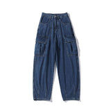 Bonsir American Men's Wide Leg Jeans Fashion Brand Y2K Male Cargo Denim Pants Solid Color Vintage Large Size Trousers