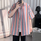 Bonsir Summer New Men Shirts Loose Striped Design Short Sleeve Korean Style Button Social Blouse 4XL 5XL