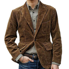 Bonsir Men's Coat Corduroy Casual Suit With Shoulder Pads High-Quality Fashion Lapel Long-Sleeved Solid Color Jacket Winter Models