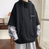 Bonsir New Men Letter Fake Two Piece Hoodies Autumn Oversized Male Hooded Sweatshirts Harajuku Fashion Unisex Male Pullovers