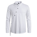 Bonsir New Men's Casual Blouse Cotton Linen Shirt Tops Long Sleeve Tee Shirt Spring Autumn Slanted Placket Vintage Yoga Shirts